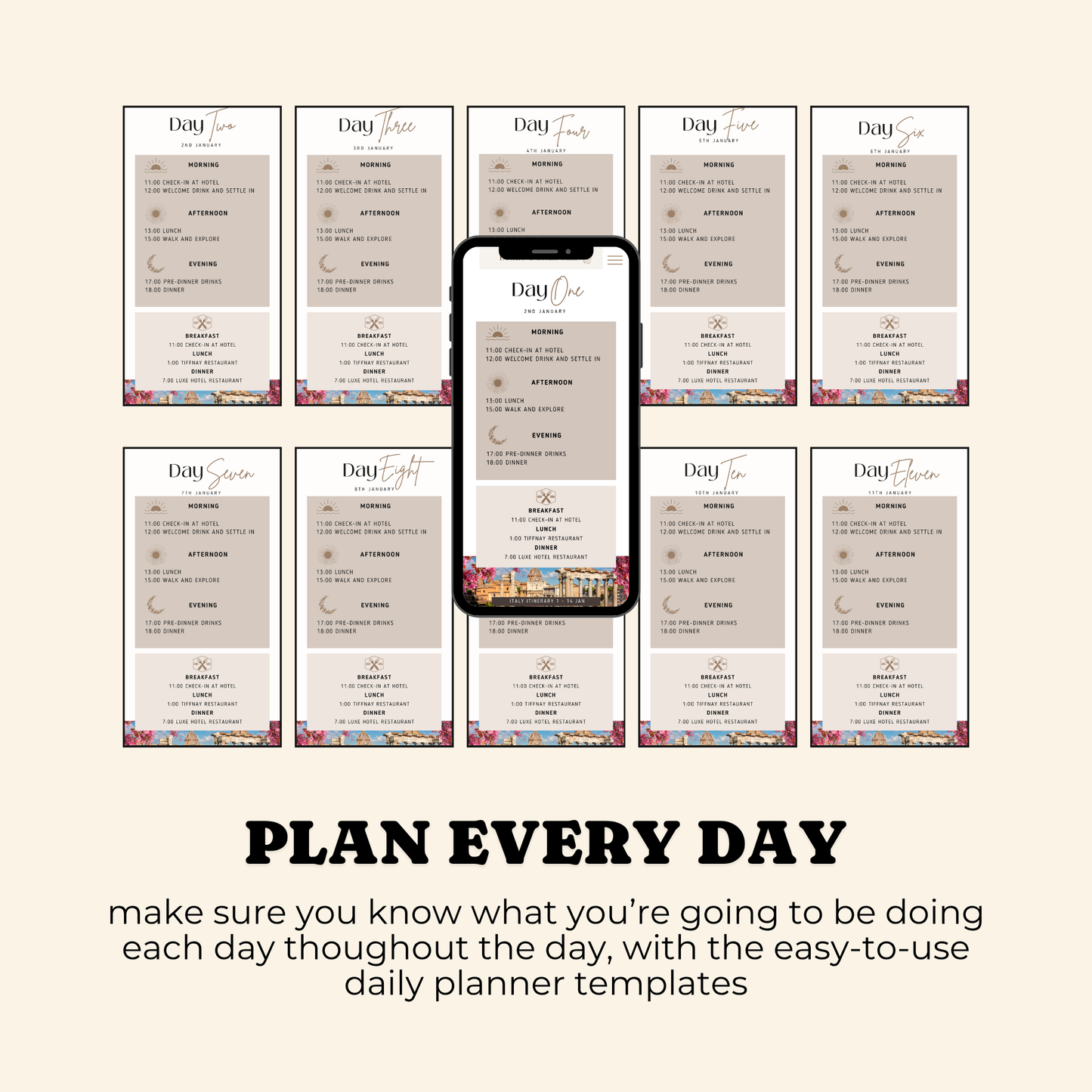 Travel Itinerary Template | Fully Customizable Canva Template | Mobile-Friendly Version
