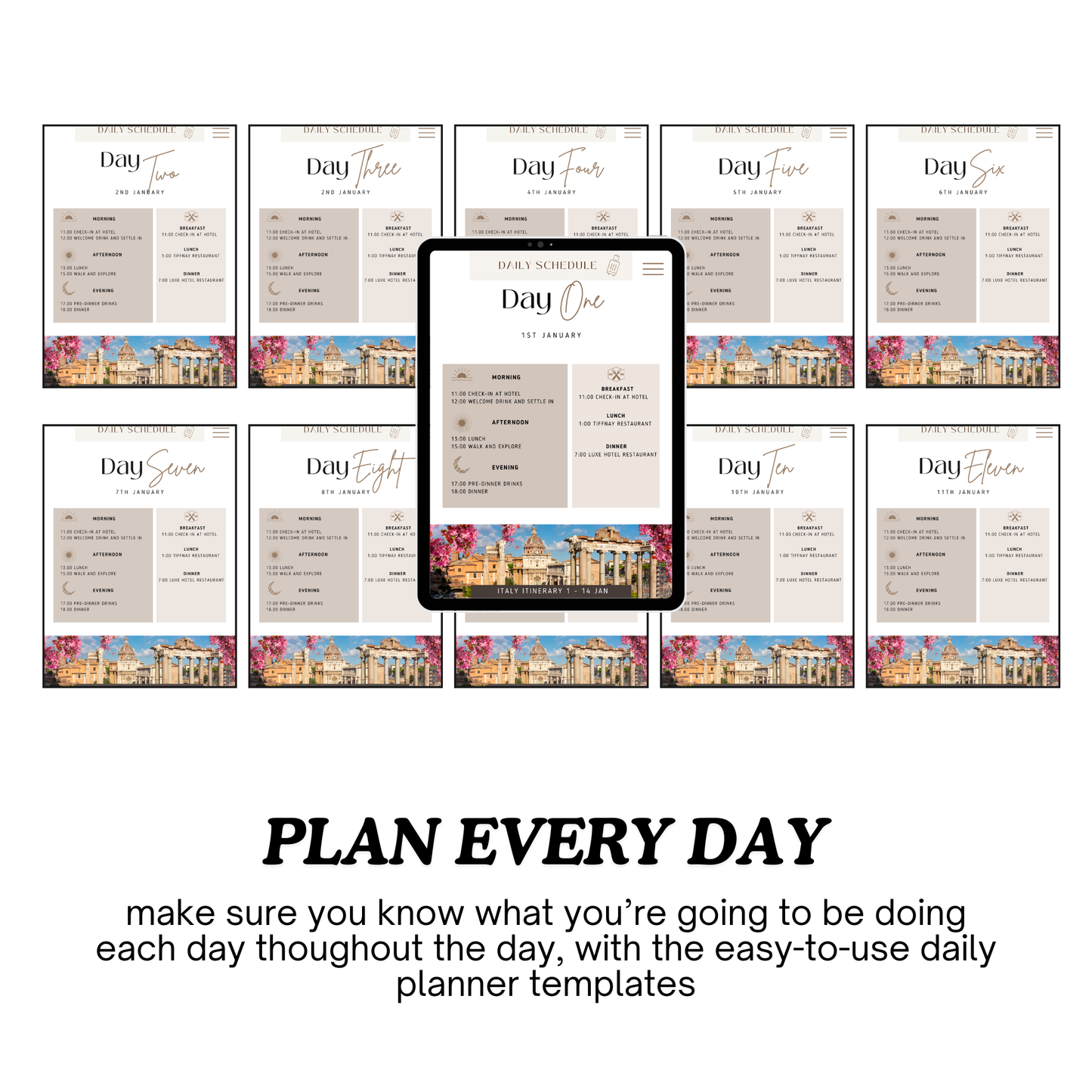 Travel Itinerary Template | Fully Customizable Canva Template | A4 Size