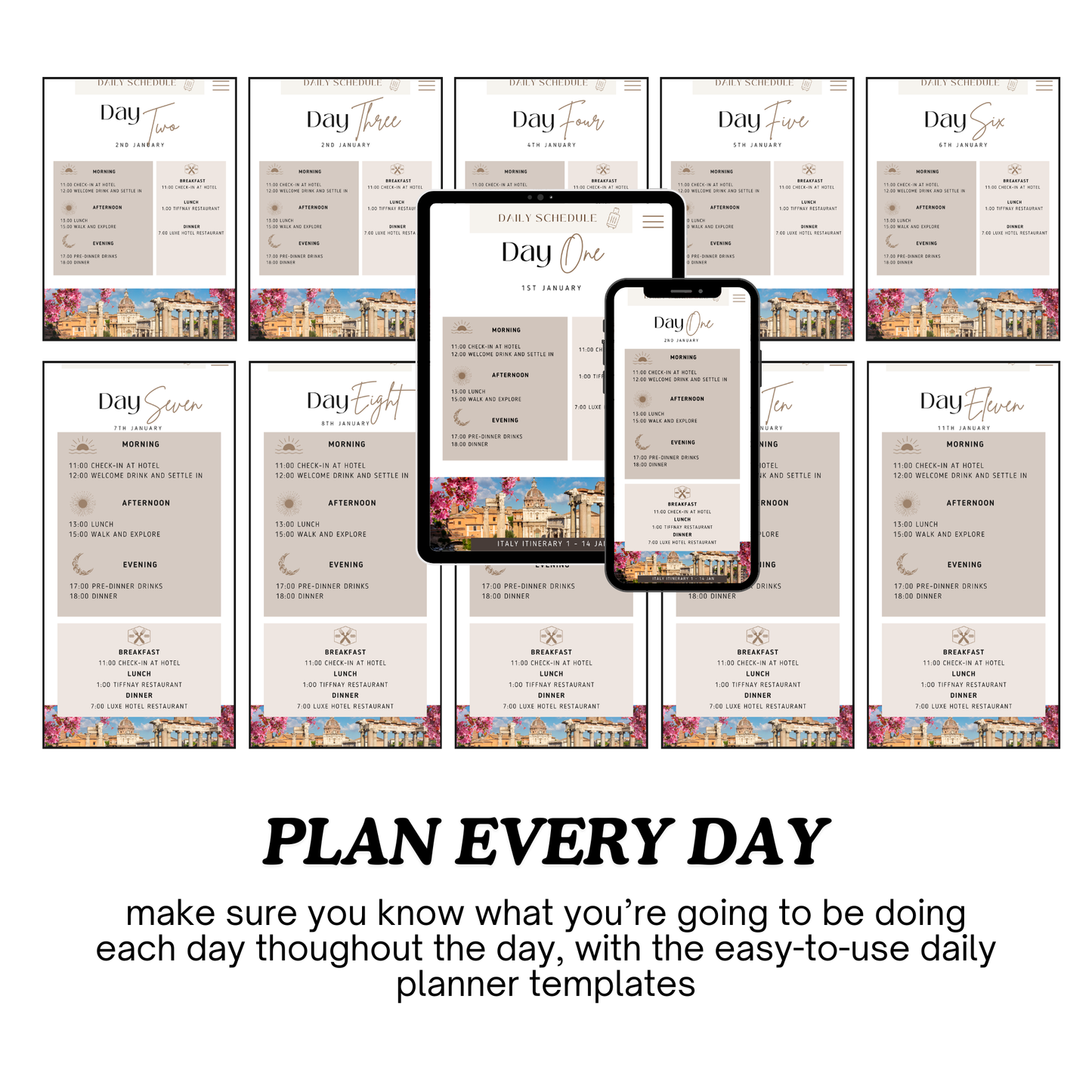 BUNDLE Travel Itinerary Template | Fully Customizable Canva Template | Mobile-Friendly + A4 Document