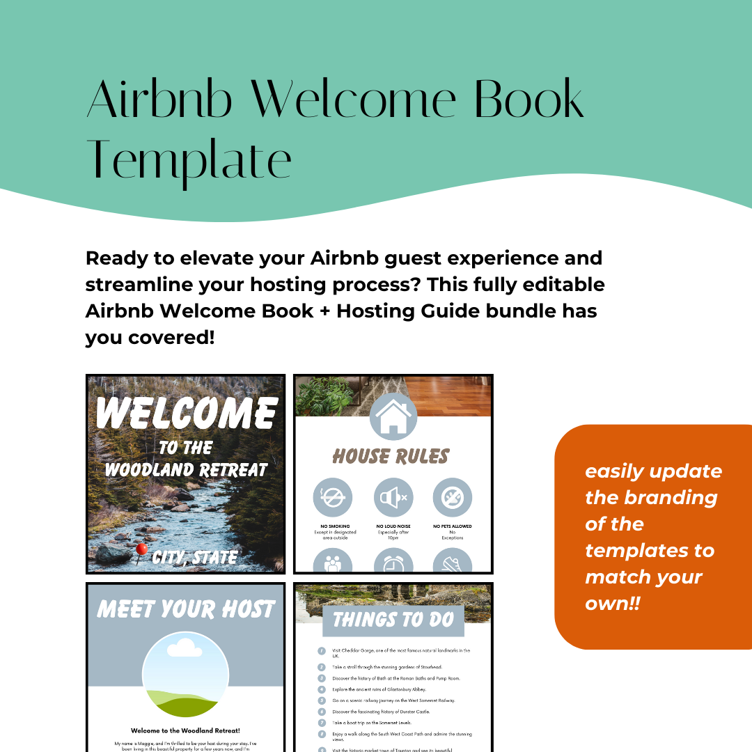 Airbnb Host Bundle | Welcome Book, Hosting Guide, Checklists, Printables + Guestbook | Canva Templates