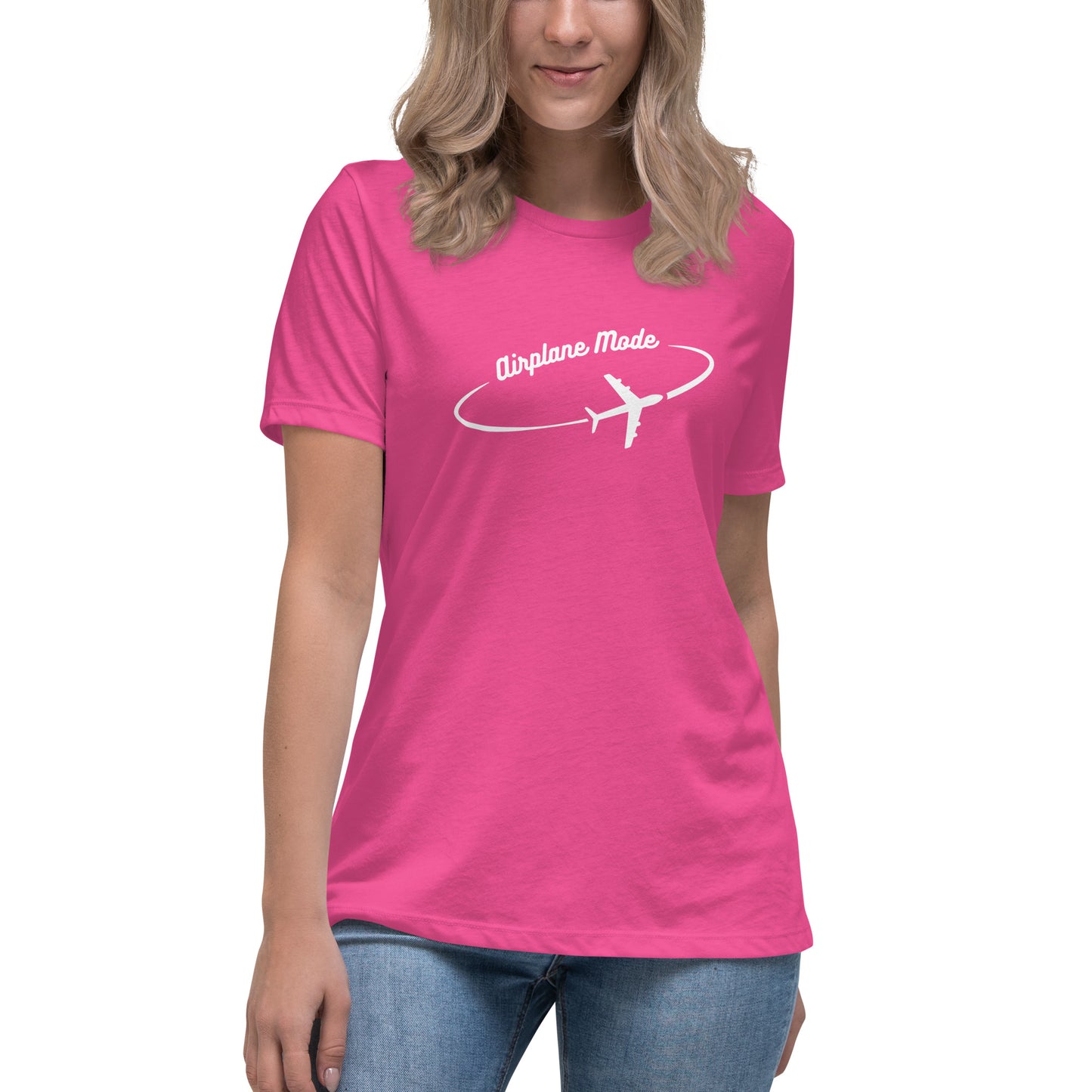 Airplane Mode - Women's Relaxed T-Shirt - White Letters