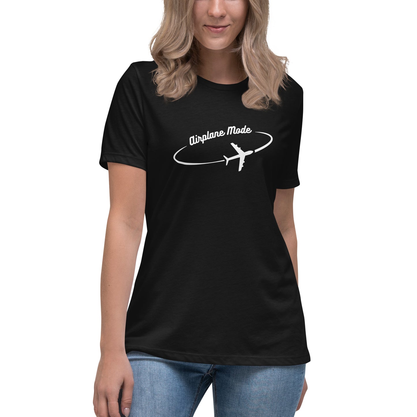 Airplane Mode - Women's Relaxed T-Shirt - White Letters