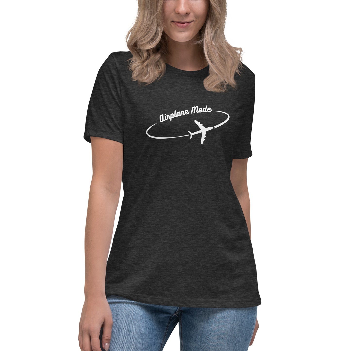 Airplane Mode - Women's Relaxed T-Shirt - White Letters